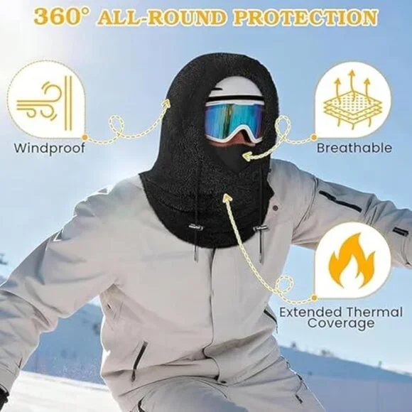 Winter Fleece Balaclava Ski Mask & Glove Set Windproof Sherpa Hood Scarf